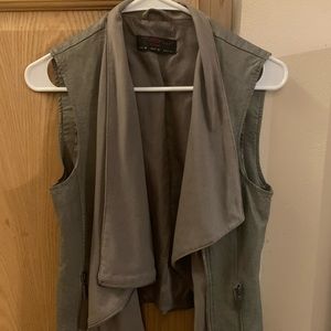 Army green faux leather zippered vest, size UK 12 or medium.